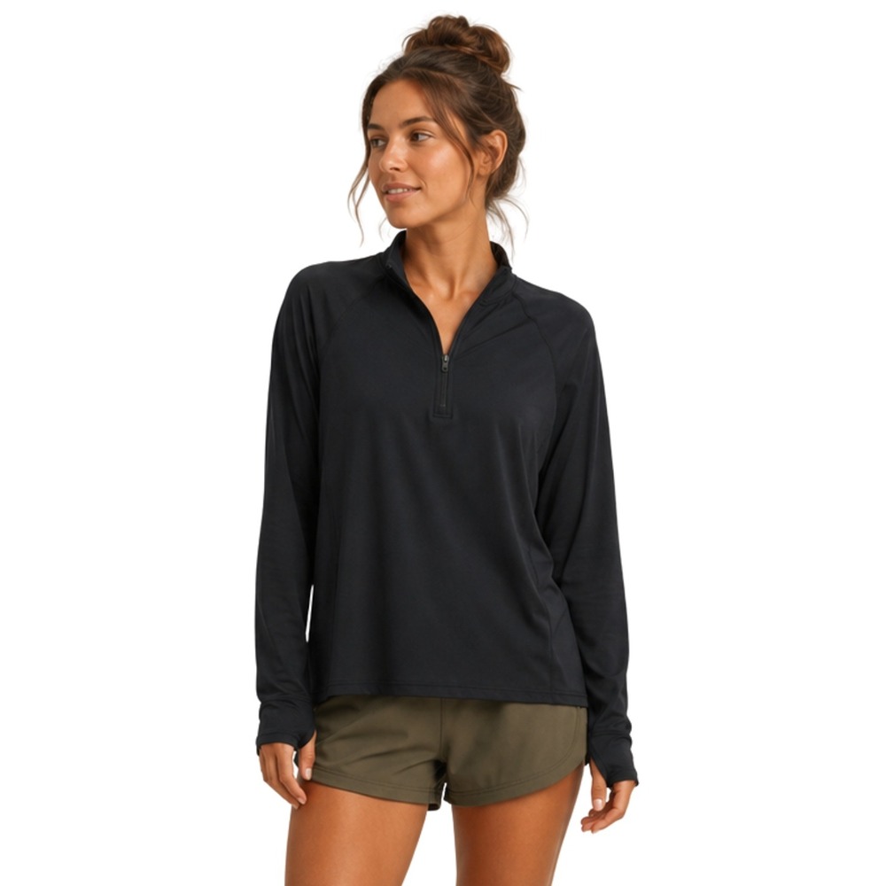 Coolibar Womens XL Black UPF 50+ Quarter Zip Long Sleeve Rash Guard Swim Shirt